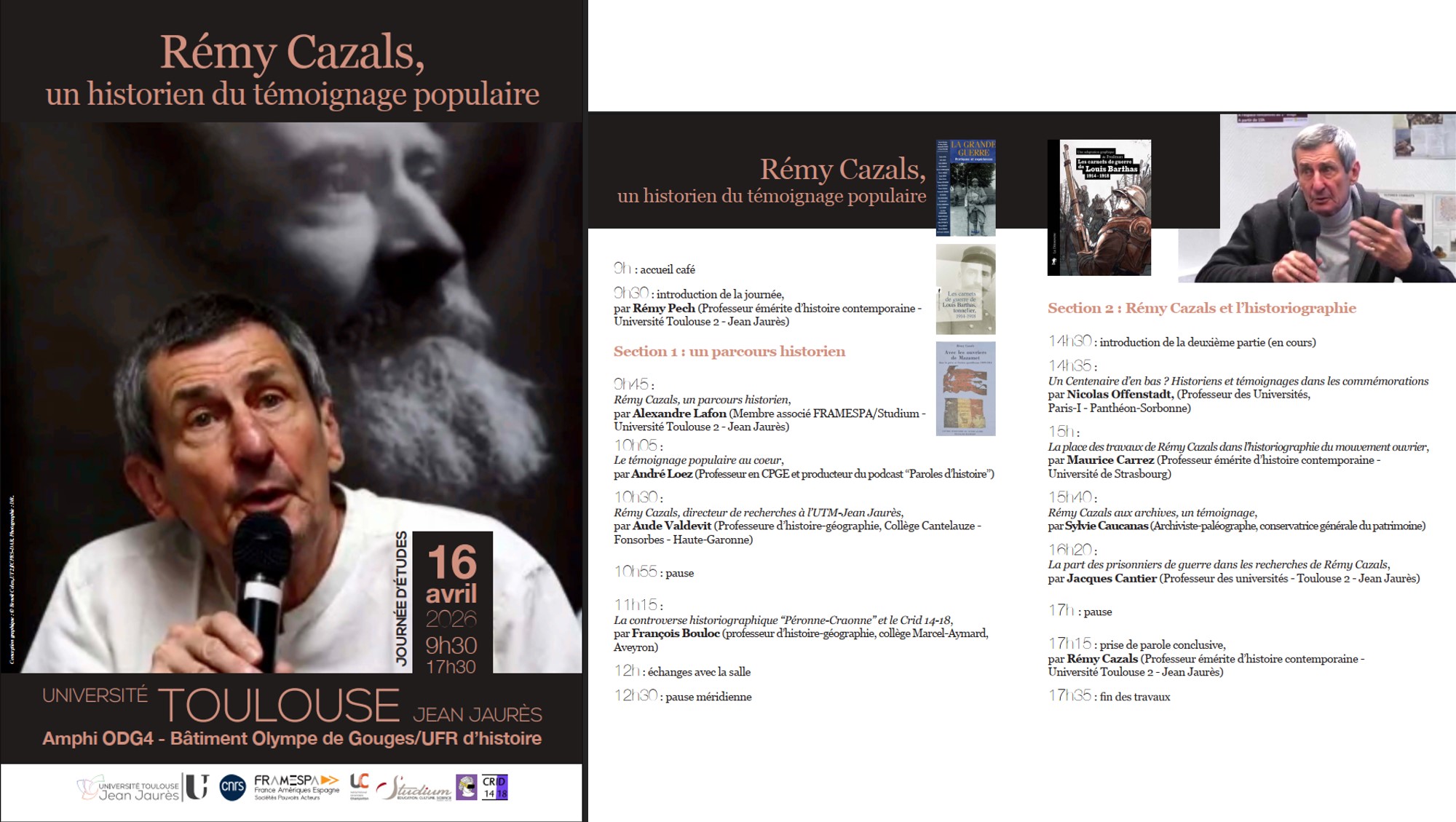 Journée d&rsquo;hommage à Rémy Cazals / Université Toulouse Jean-Jaurès / 16 avril 2026 (9 h 30 – 17 h 30)